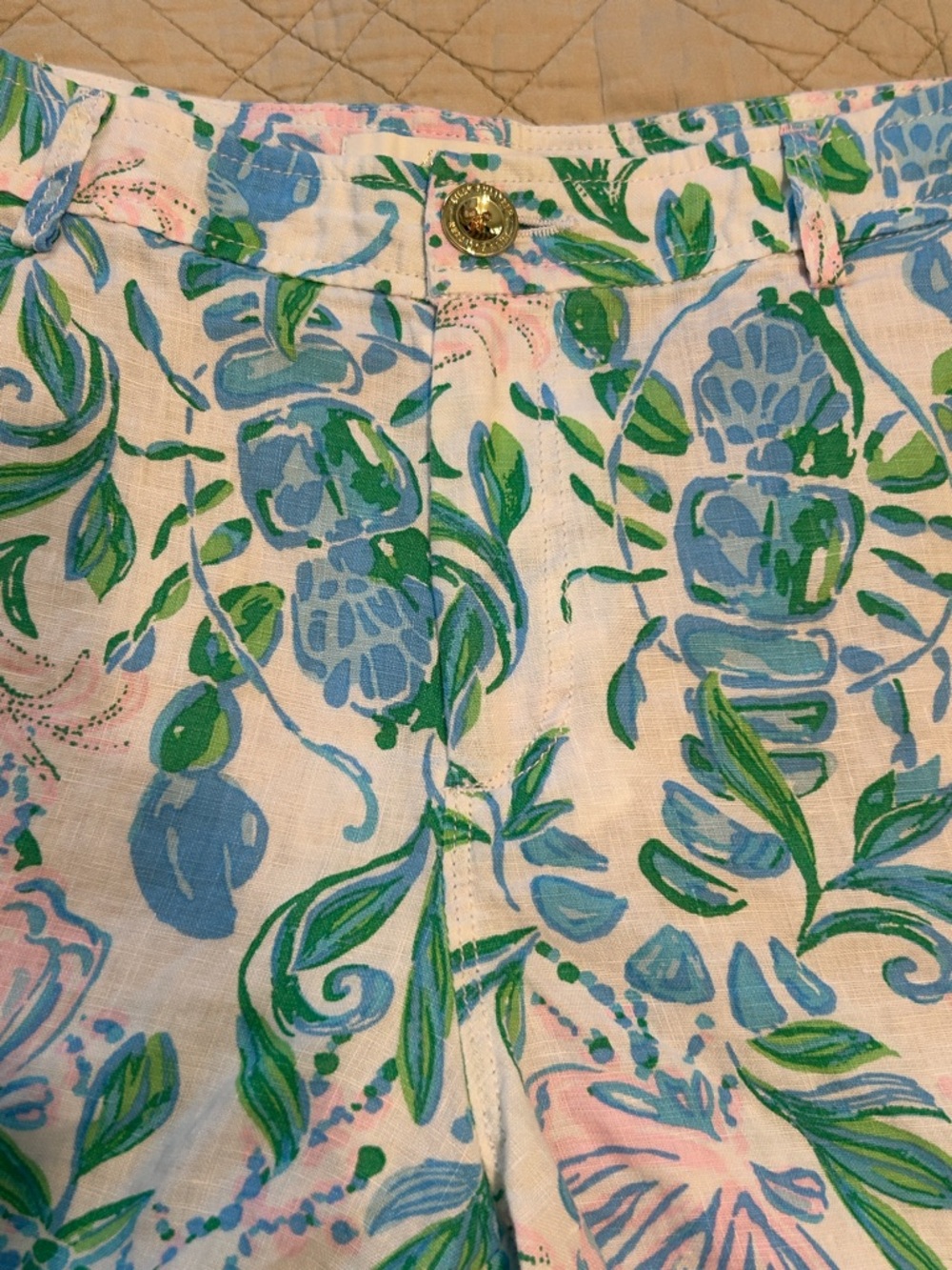 Lilly Pulitzer Aldora Linen Shorts in Resort White Just a Pinch print. - Picture 5 of 11